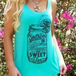 Sweet Claire Mint Teal Southern Girls Tank Top - M